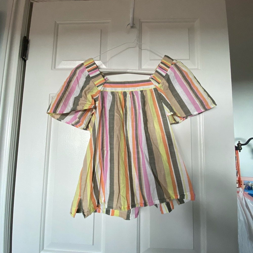 LOFT Pastel Multi-Stripe Off-Shoulder Blouse
